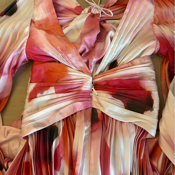 NEW Acler Dalliey Midi Long Sleeves Dress AU8/US4 Red Pink Abstract Floral Blush - Picture 10 of 12